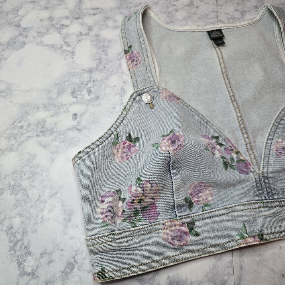 Wild Fable Floral Denim Crop Tank Light Wash Large Blue Pink - Picture 5 of 11